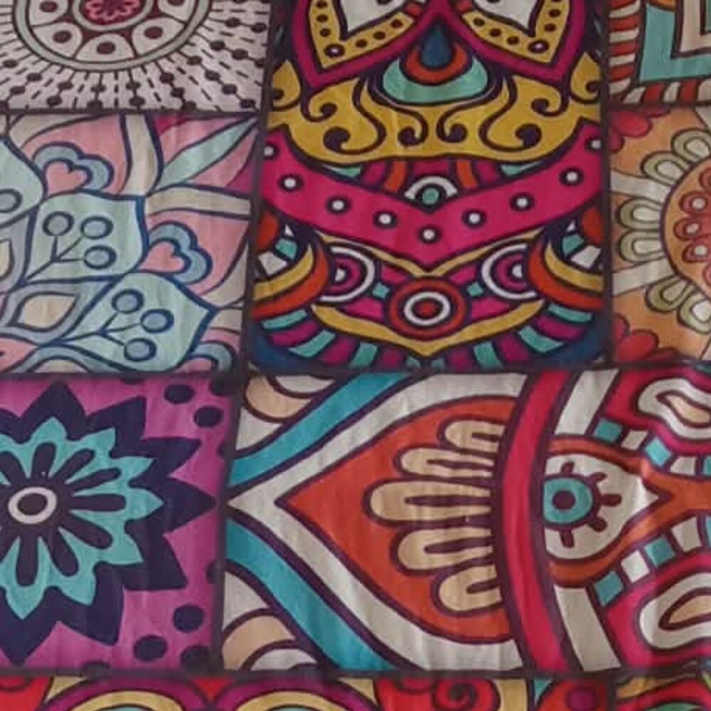 E) Mandala design fabric - polyester/spandex (end of roll, last lenghts)